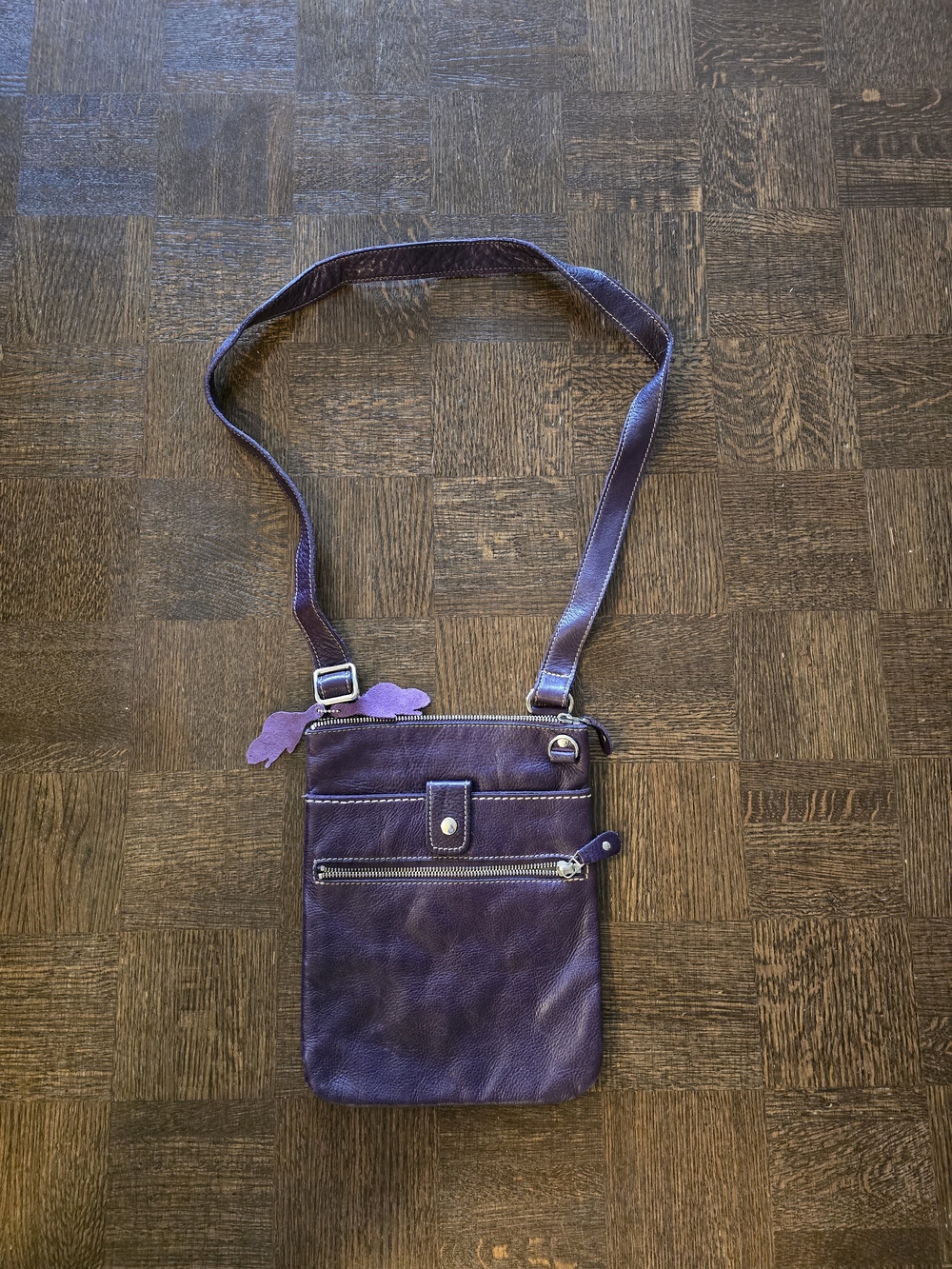 Roots Leather Crossbody Bag in Purple
